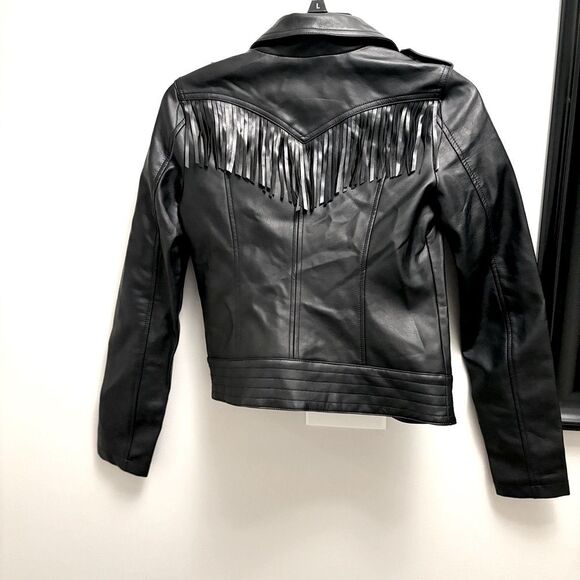 CoffeShop Juniors' Faux-Leather Fringe Moto Jacket size XS - Picture 7 of 9